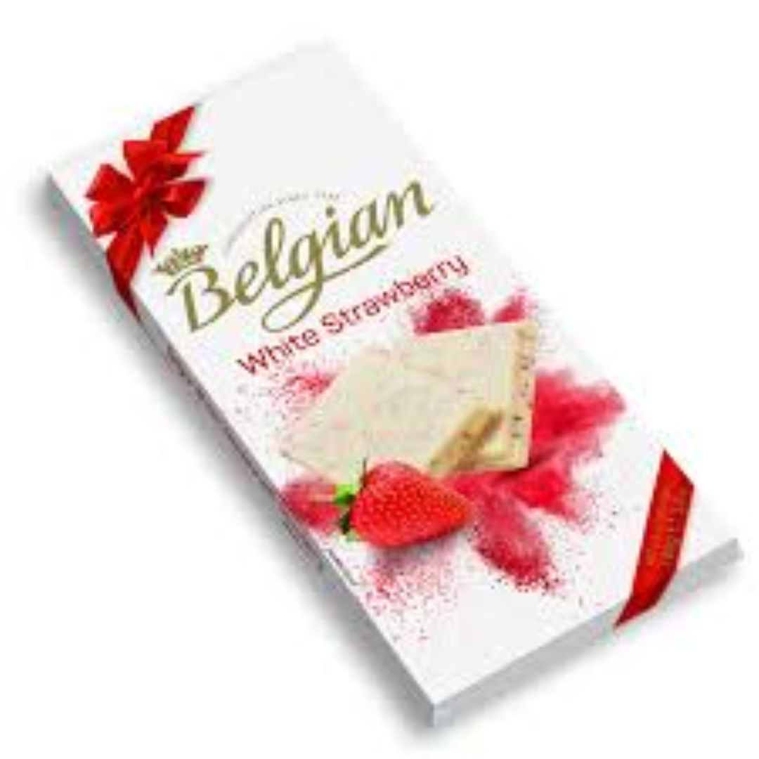 THE BELGIAN WHITE CHOC WTH STRAWBERRY 100G